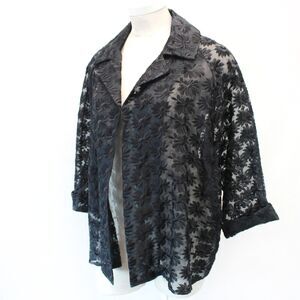 Harari Plus Transparent Embroidered 100% Silk Collared Open Blouse Jacket 2X